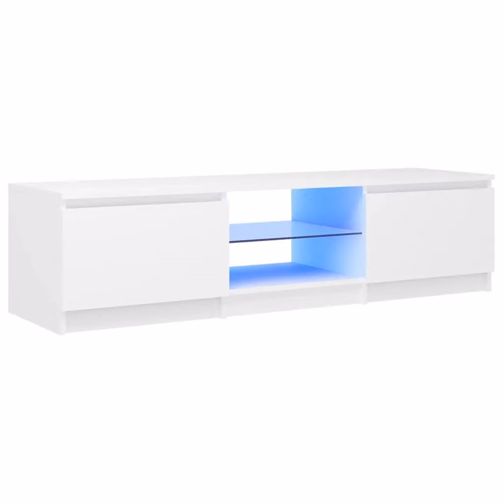 Berkfield Home Modern Glossy White TV Cabinet with LED Lights W: 140 cm, D: 40 cm, H: 35.5 cm – 2