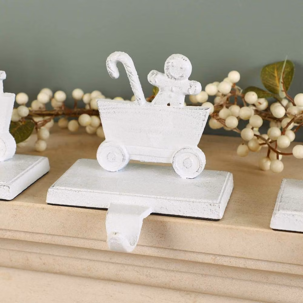 Dibor White Vintage Train and Animals Decorative Christmas Stocking Holder Set, 4 Pack – 3