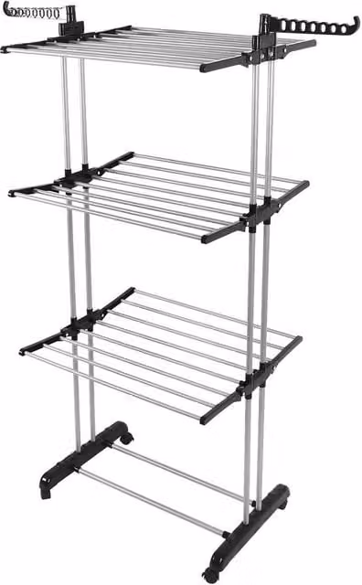 Nordara Black 4 Tier Foldable Clothes Airer Laundry Dry Rack with Wheels and Hooks