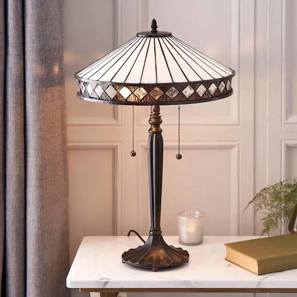 Loops Dark Bronze Table Lamp with Diamond Shaped Detailing, Requires 2 x E27 GLS Bulbs – 4