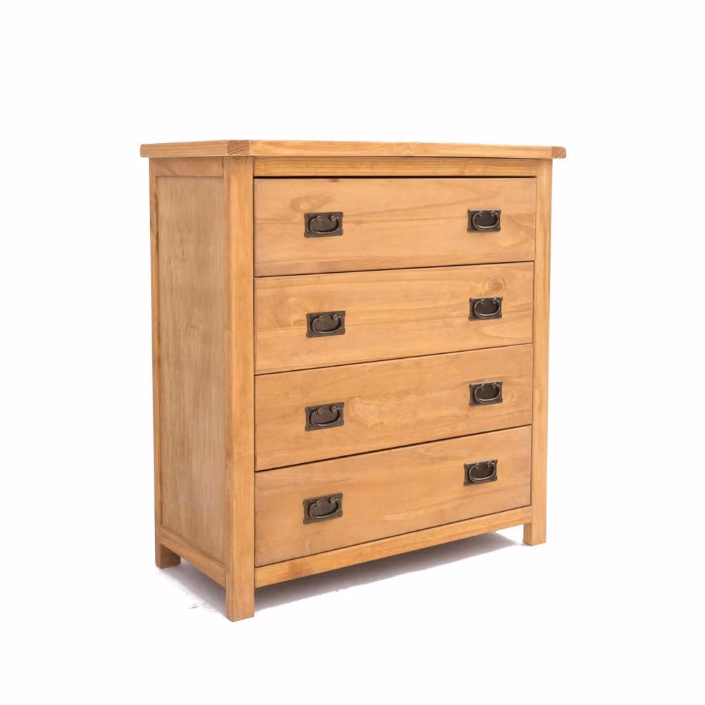 Cabinet Bits Lugo 4 Drawer Chest of Drawers in Rustic Brown Pine with Gold Handles – 2