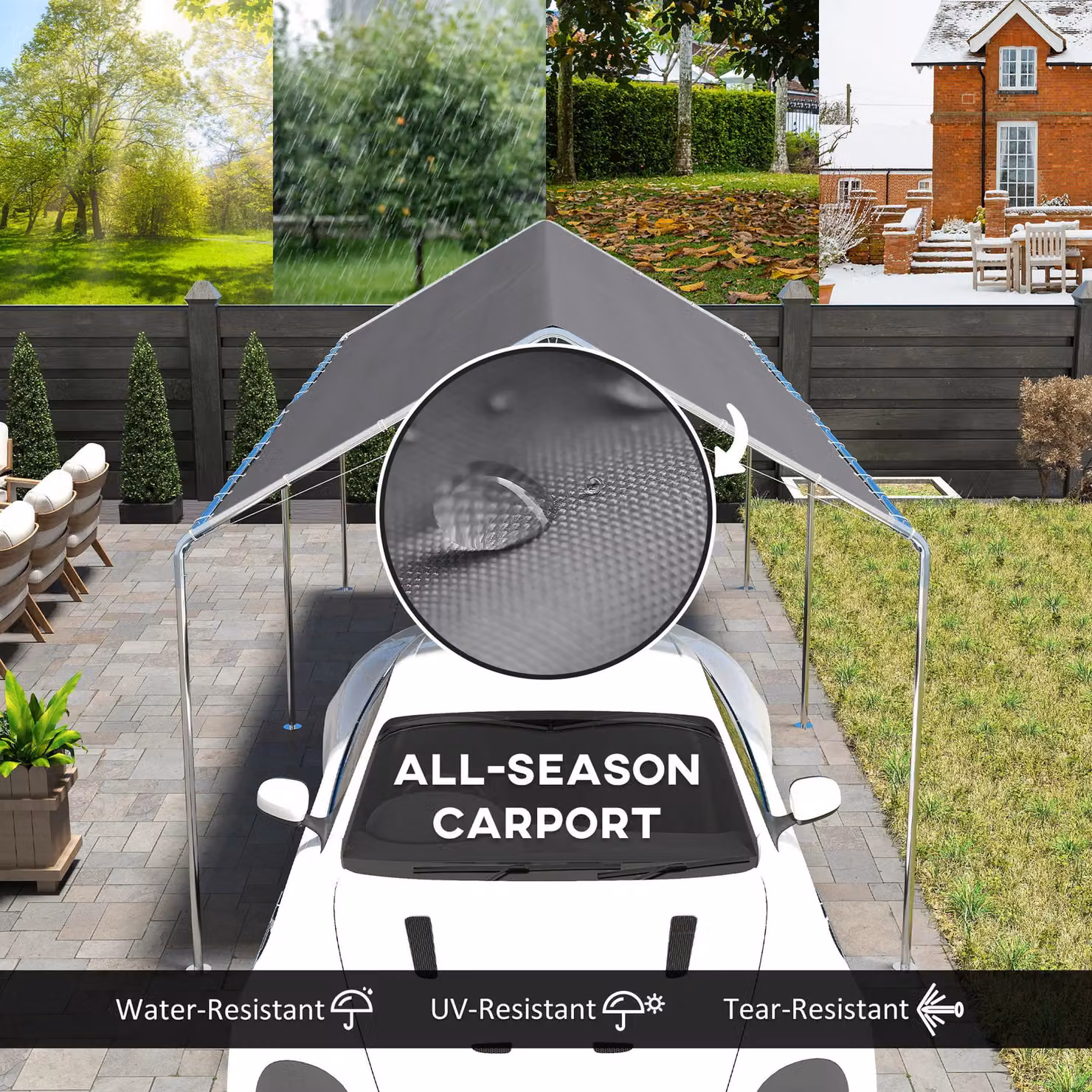Outsunny Grey 2-Room Heavy Duty Carport Garage Shelter with Galvanised Steel Frame – 5