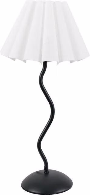 ValueLights Wiggle Black Metal Single Stem Table Lamp with White Fabric Scallop Tapered Shade