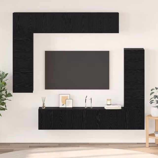 Berkfield Home 8-Piece Modern Wall Mounted TV Cabinet Set in Black Oak, W/D/H: 80 x 30 x 30 cm – 1