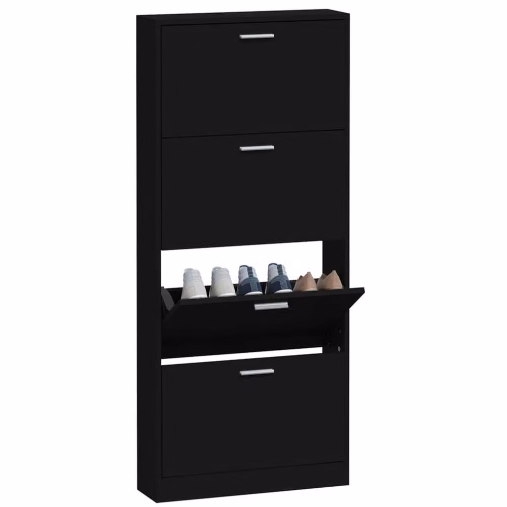 Berkfield Home Black Modern Shoe Cabinet with Tilting Compartments and Internal Drawers, W: 59 cm, D: 17 cm, H: 150 cm – 3