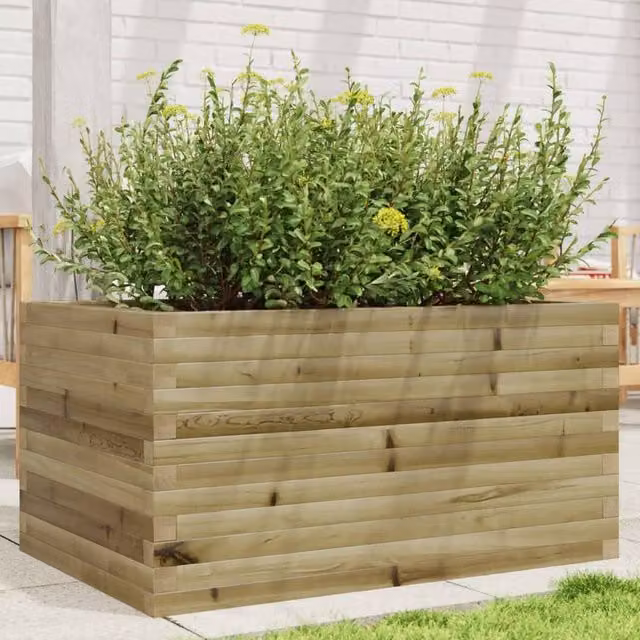Berkfield Home Decorative Ornamental Garden Planter, Beige Wood, W: 90 cm, D: 60 cm, H: 45.5 cm