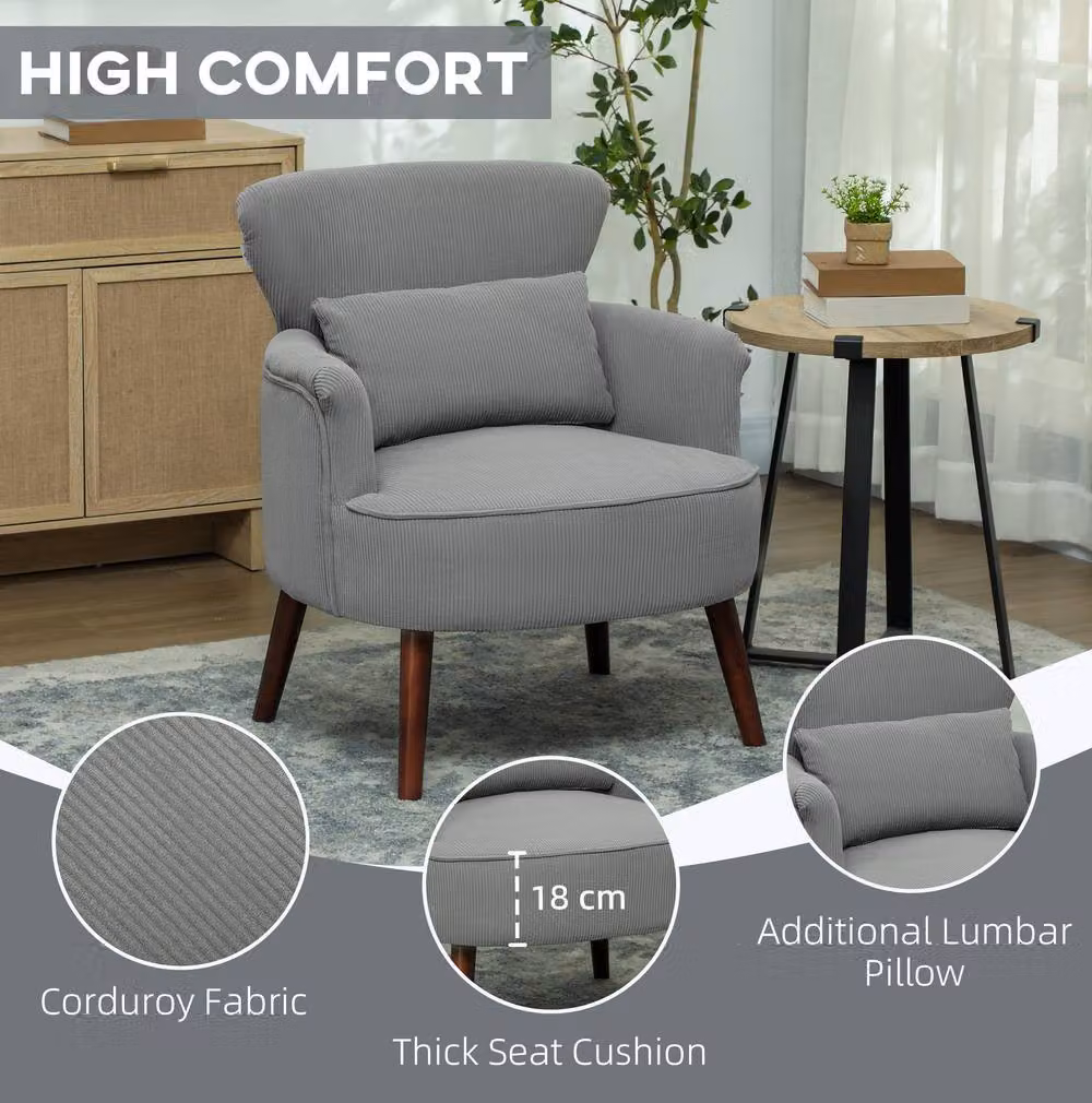 STILVORA Retro Tub Armchair with Solid Wood Frame and Grey Fabric Upholstery – 4