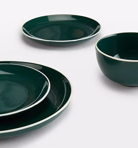 Emsa 12 Piece Stoneware Dinner Service Set in Green and White – 2