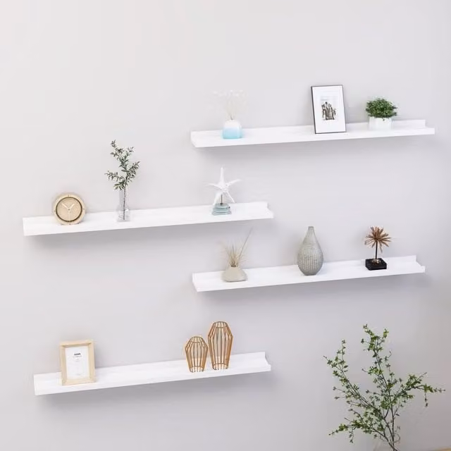 Berkfield Home Wall Mounted Straight Shelves, 4 Piece Set, White, W: 80 cm, D: 9 cm, H: 3 cm