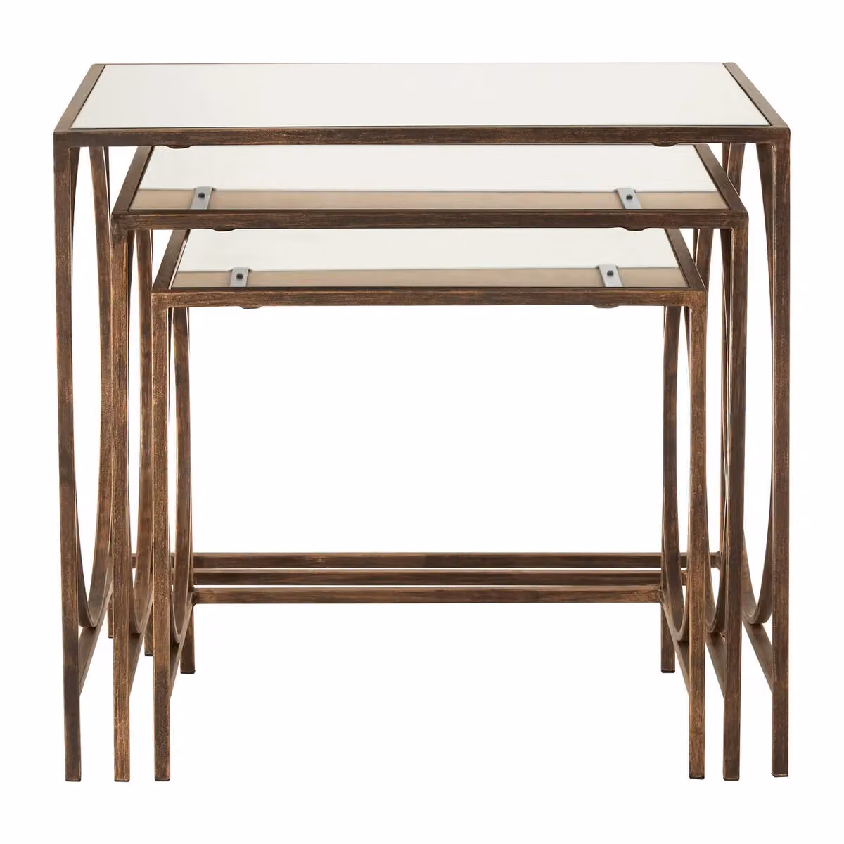 Orsina Geometric Design Nest of 3 Tables in Brown with Glass and Metal Tops – 6