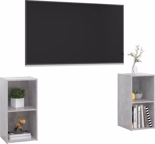 Berkfield Home Set of 2 TV Cabinets in Concrete Grey, Engineered Wood, W/D/H: 72 x 35 x 36.5 cm