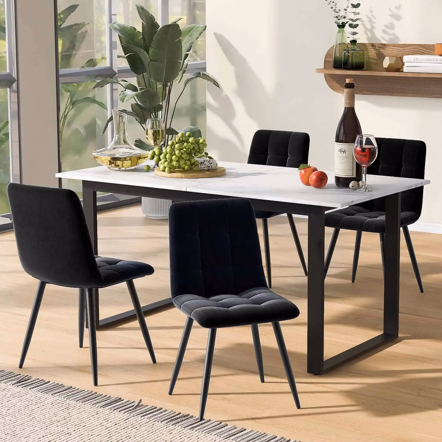 HomeTouch White Marble Effect Extendable Dining Table with Iron Metal Legs, W: 80 cm, L: 140-180 cm, H: 75 cm – 4