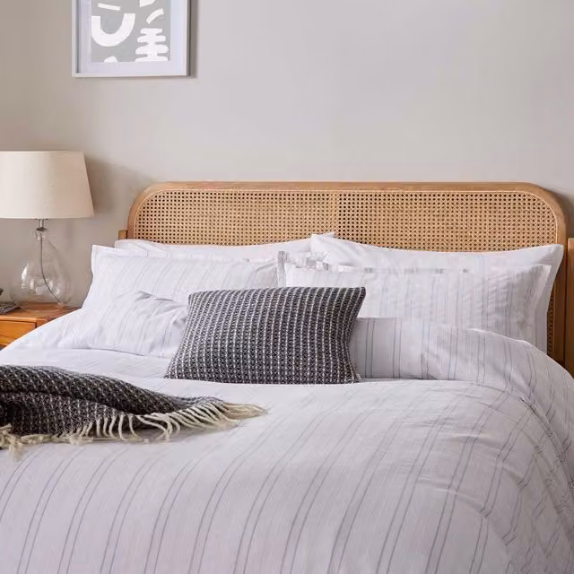 Murmur Laurel Kingsize Cotton Percale Duvet Cover and Pillowcase Set, Cloud Grey Striped Reversible Cooling Design, W: 180 cm x L: 200 cm
