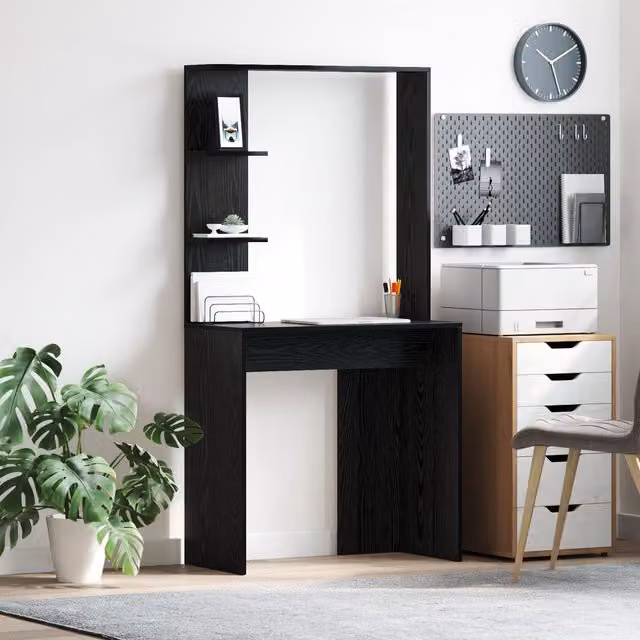 Berkfield Home Black Oak Computer Desk in Black Oak Solid Wood and MDF