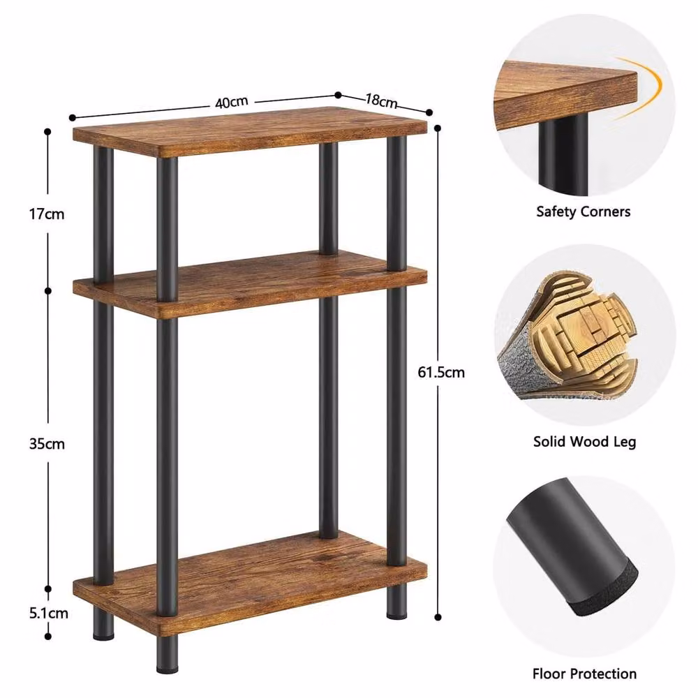 FORGEVIO Slim Narrow 3 Tier Side End Table in Brown – 2