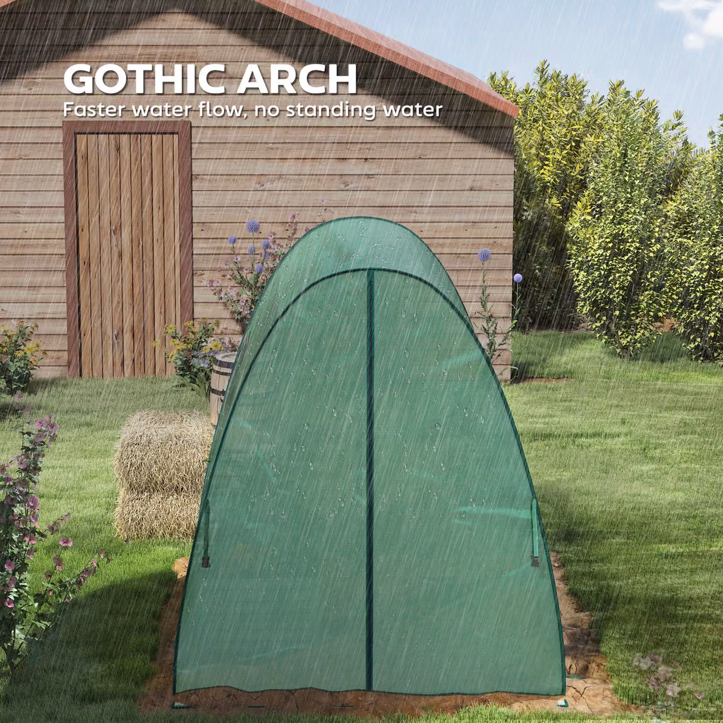 Outsunny Green Hoop House Greenhouse with Sandbags, Walk-In Tunnel with 2 Doors and Screen Windows, W/D/H: 180 x 180 x 200 cm, Green – 3