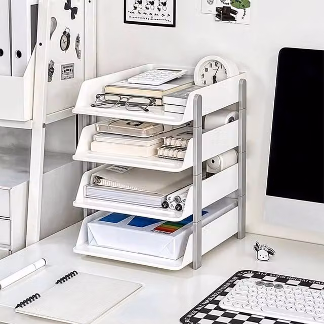 FORGEVIO 4 Tier Plastic Stacking Letter Tray in White, W: 50 cm