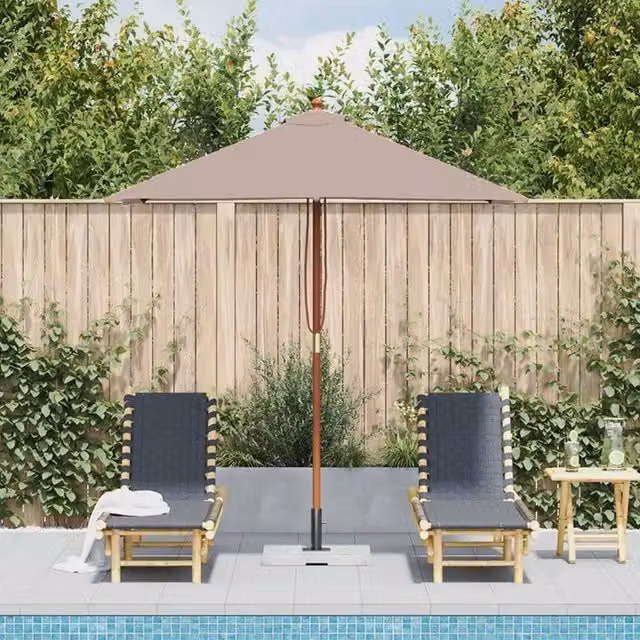 Berkfield Home Outdoor Parasol with Wooden Pole, Beige, W/D/H: 200 x 150 x 150 cm