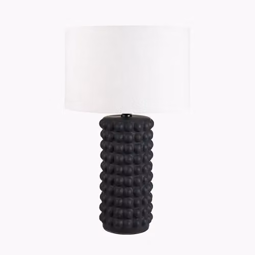 Ruma Bobbled Ceramic Tall Table Lamp with Black Fabric Drum Shade – 2