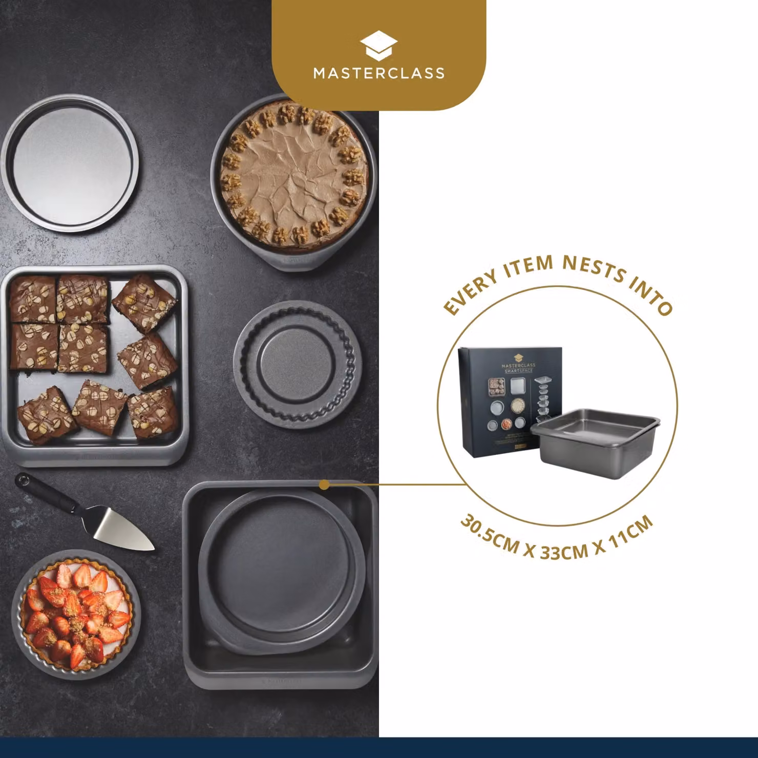 MasterClass 7pc Smart Space Stacking Non Stick Carbon Steel Roasting, Baking and Pastry Tin Set, Black – 5