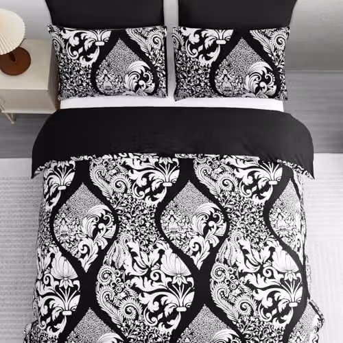 Pamposh Grace Luxury King Size Reversible Microfibre Duvet Cover Set with Pillowcases in Black – 5