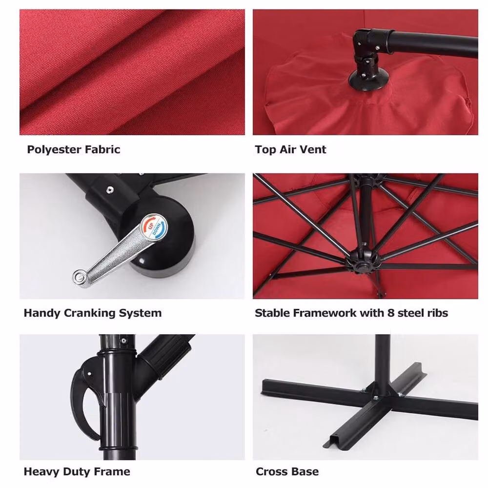 Hinsinc Red 3m Cantilever Garden Parasol with Polyester Canopy and Steel Frame – 3