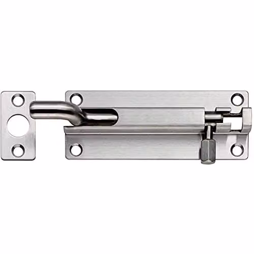 Loops Cranked Barrel Surface Mounted Door Bolt Lock in Satin Stainless Steel Silver, 80 mm