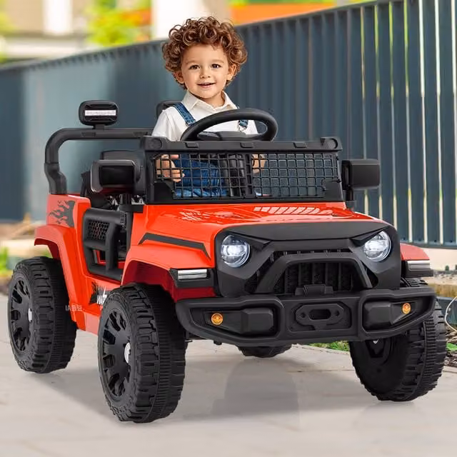 Costway Red Electric Ride On Truck Car with Light and Sound and Rechargeable Battery
