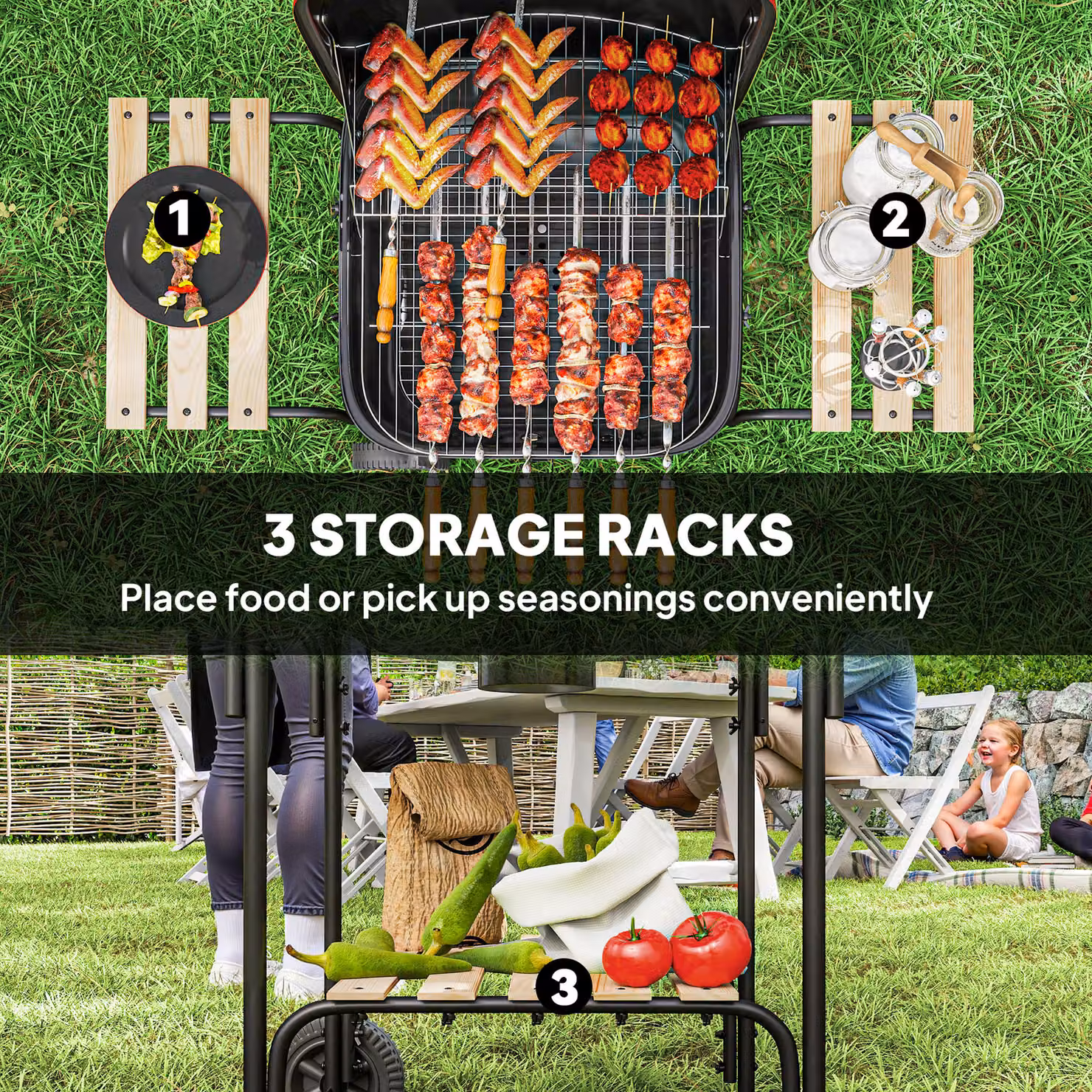 Outsunny Red Charcoal Barbecue Grill with 1840 cm² Cooking Area, Warming Rack and Wheels – 6