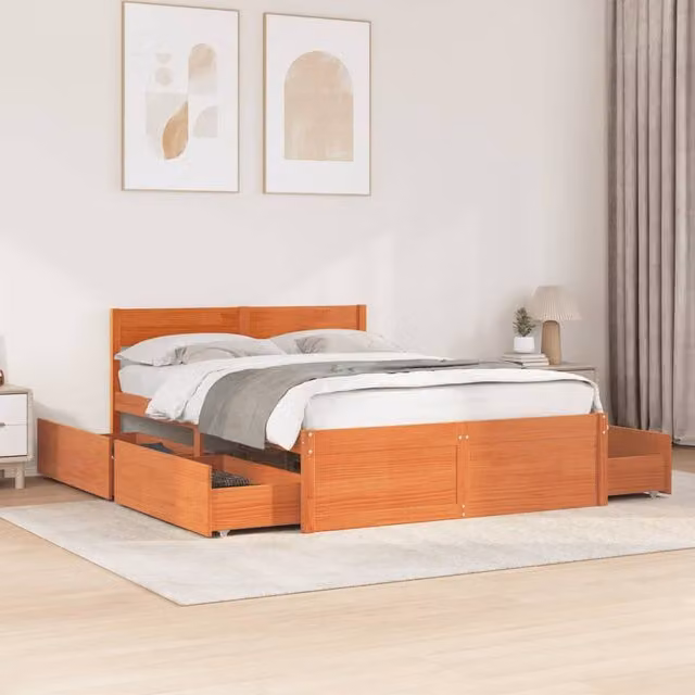 Berkfield Home Small Double Solid Wood Pine Bed Frame in Wax Brown, W/D/H: 120 x 190 cm