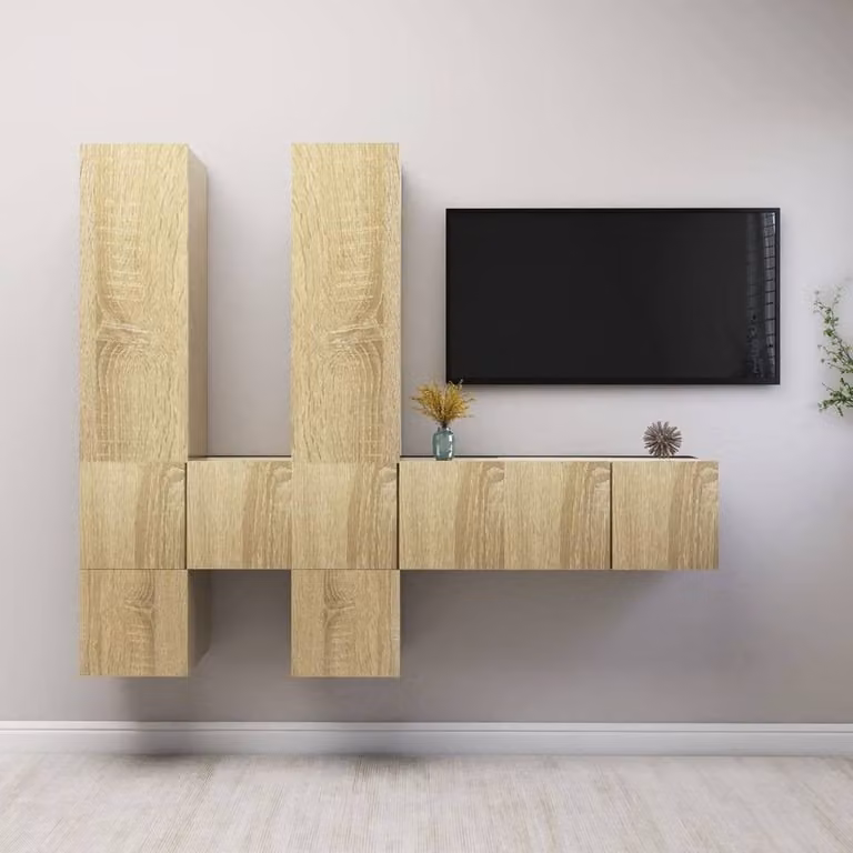 Berkfield Home Modern 7 Piece TV Cabinet Set in Sonoma Oak and Light Tan Beige