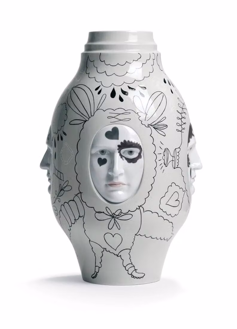 Lladró Conversation Vase II by Jaime Hayon, White Porcelain Abstract Design Tabletop Vase