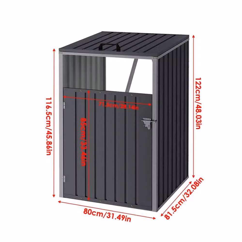 KORVIXA Single Wheelie Bin in Black, W/D/H: 100 x 100 x 122 cm – 2