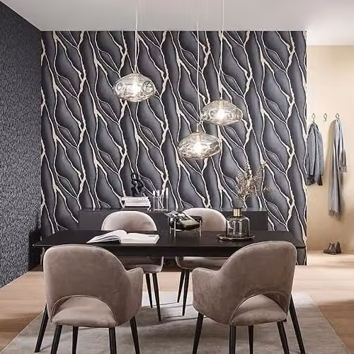 Erismann Elle 10345-15 Non-Woven Marble Stone Look Wallpaper in Black and Gold Metallic – 3