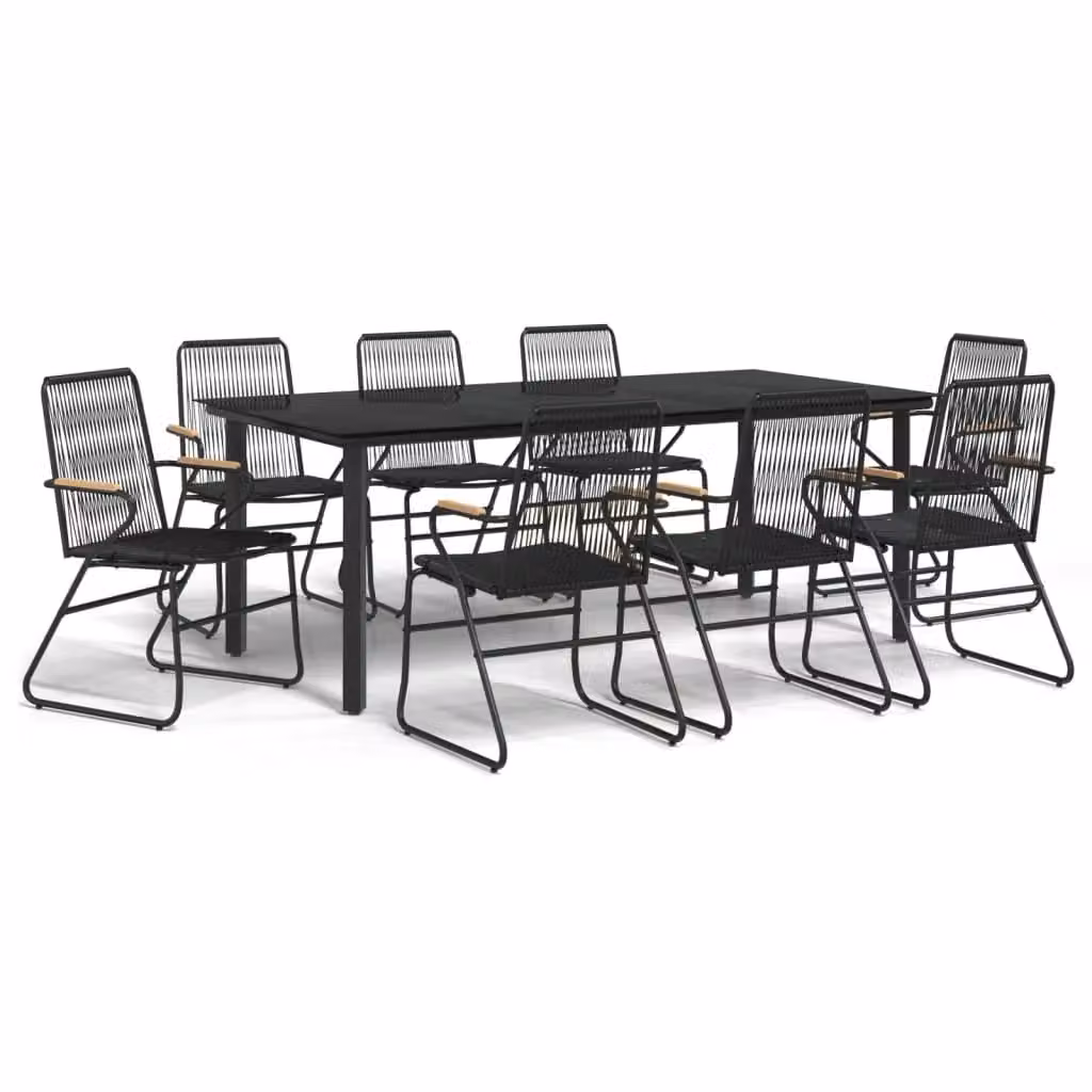 Berkfield Home 9 Piece Garden Dining Set in Black PVC Rattan and Steel – 2
