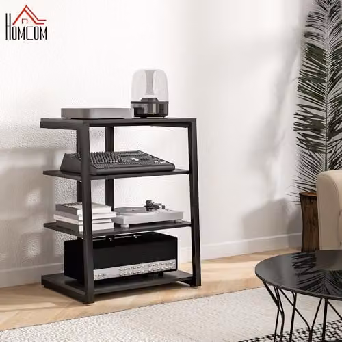 HOMCOM Modern Black Metal Media Storage Shelf – 2