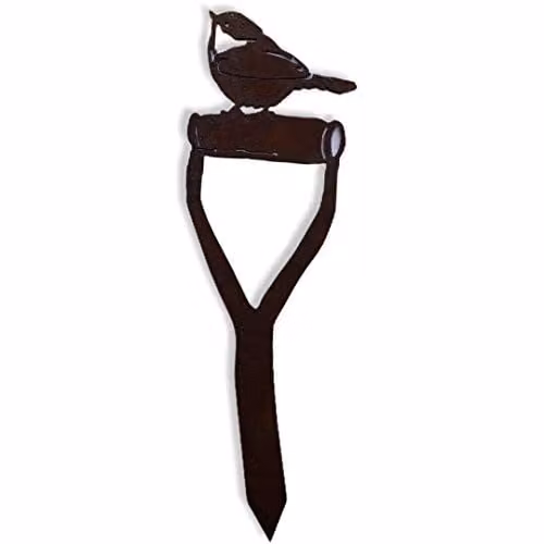 RW NORFOLK Rustic Metal Robin on a Spade Garden Ornament, Brown – 1