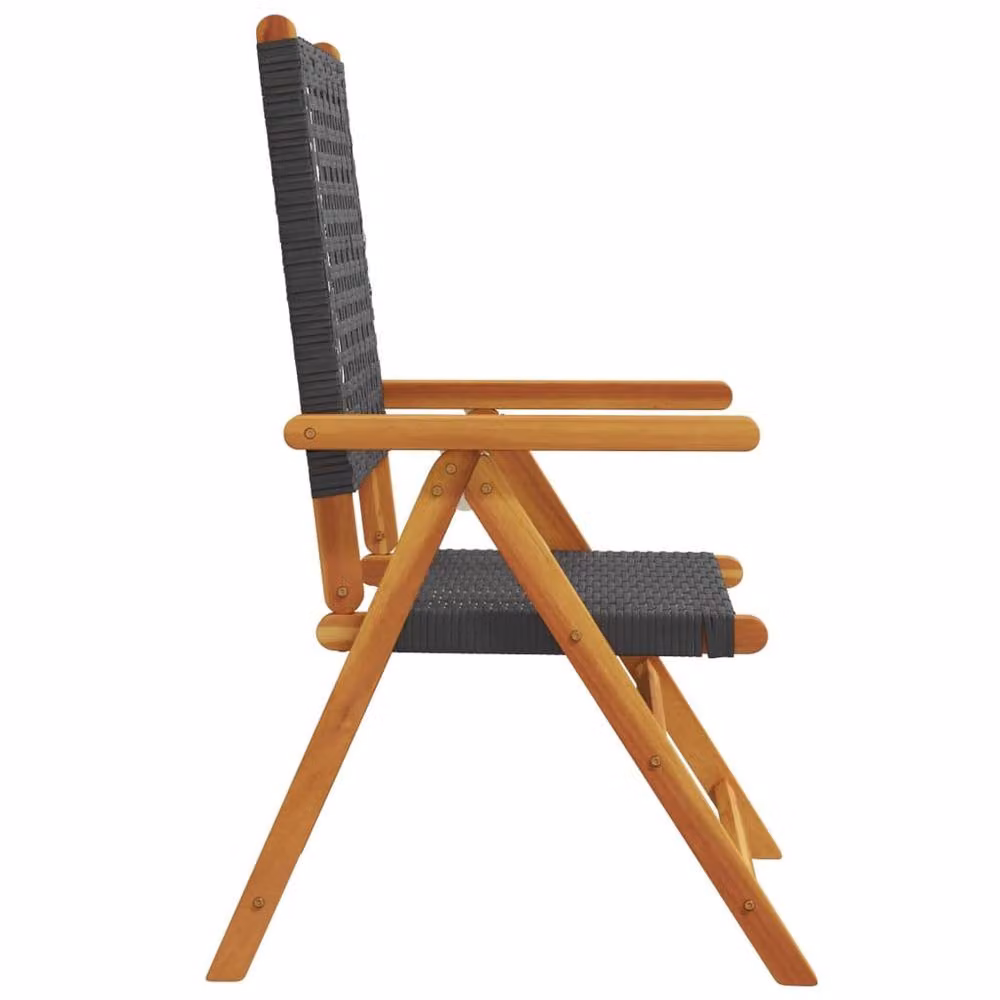 Berkfield Home Set of 6 Reclining Garden Chairs in Black Poly Rattan and Oiled Acacia Wood – 3