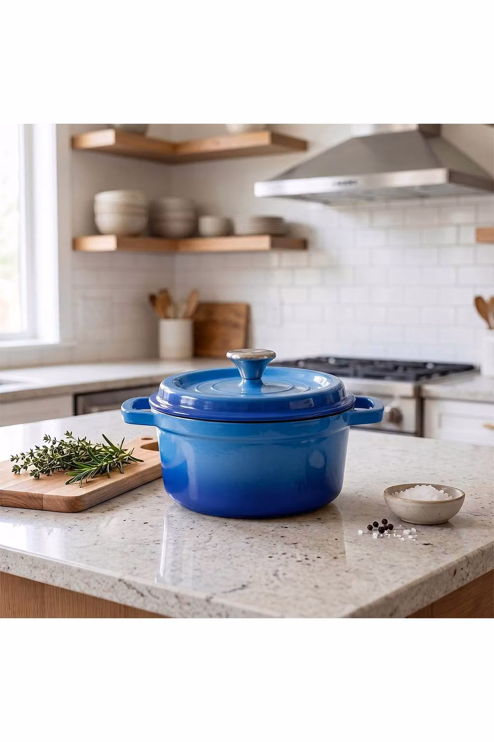 Living and Home Enamelled Cast Iron Dutch Oven Casserole Pot with Glass Lid, Blue, 6 l – 2