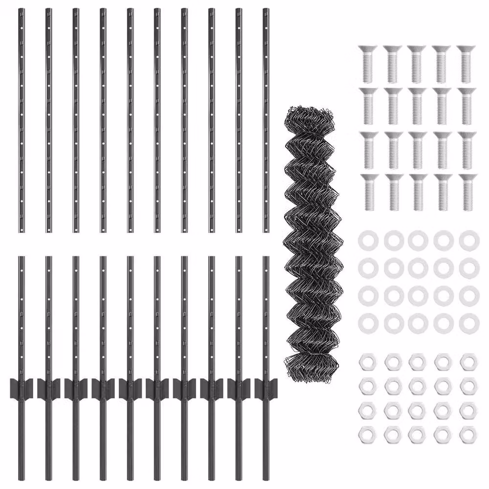 Berkfield Home Steel Chain Link Fence with 20 U Posts, Grey, W: 10 m, H: 1 m – 2