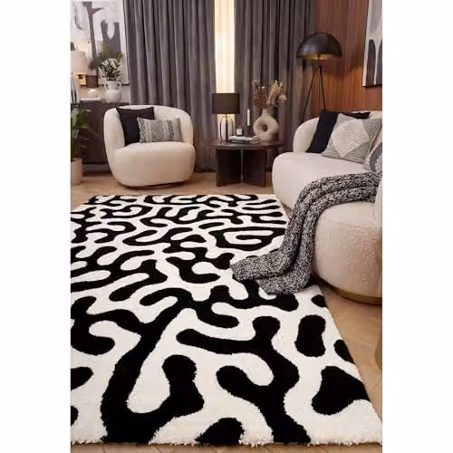 THE RUGS Joli Area Rug in Doodle Black and White, Modern Abstract Design, W: 200 cm, D: 290 cm – 3