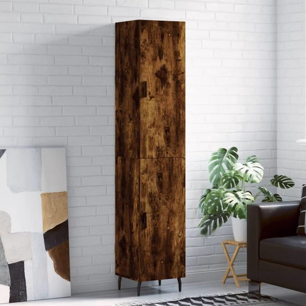 Berkfield Home Smoked Oak Highboard in Brown, W/D/H: 34.0 x 34.5 x 180 cm – 2