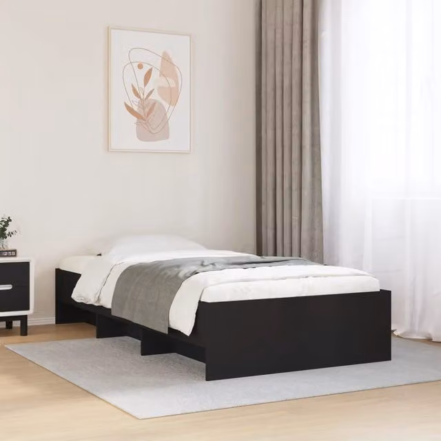 Berkfield Home Engineered Wood Bed Frame with Side Compartments, Black, W/D/H: 100 x 200 cm