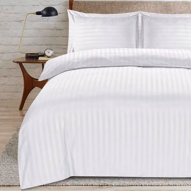 Casabella White Mako Satin Striped Duvet Cover and Pillowcase Set, 140 x 200 cm
