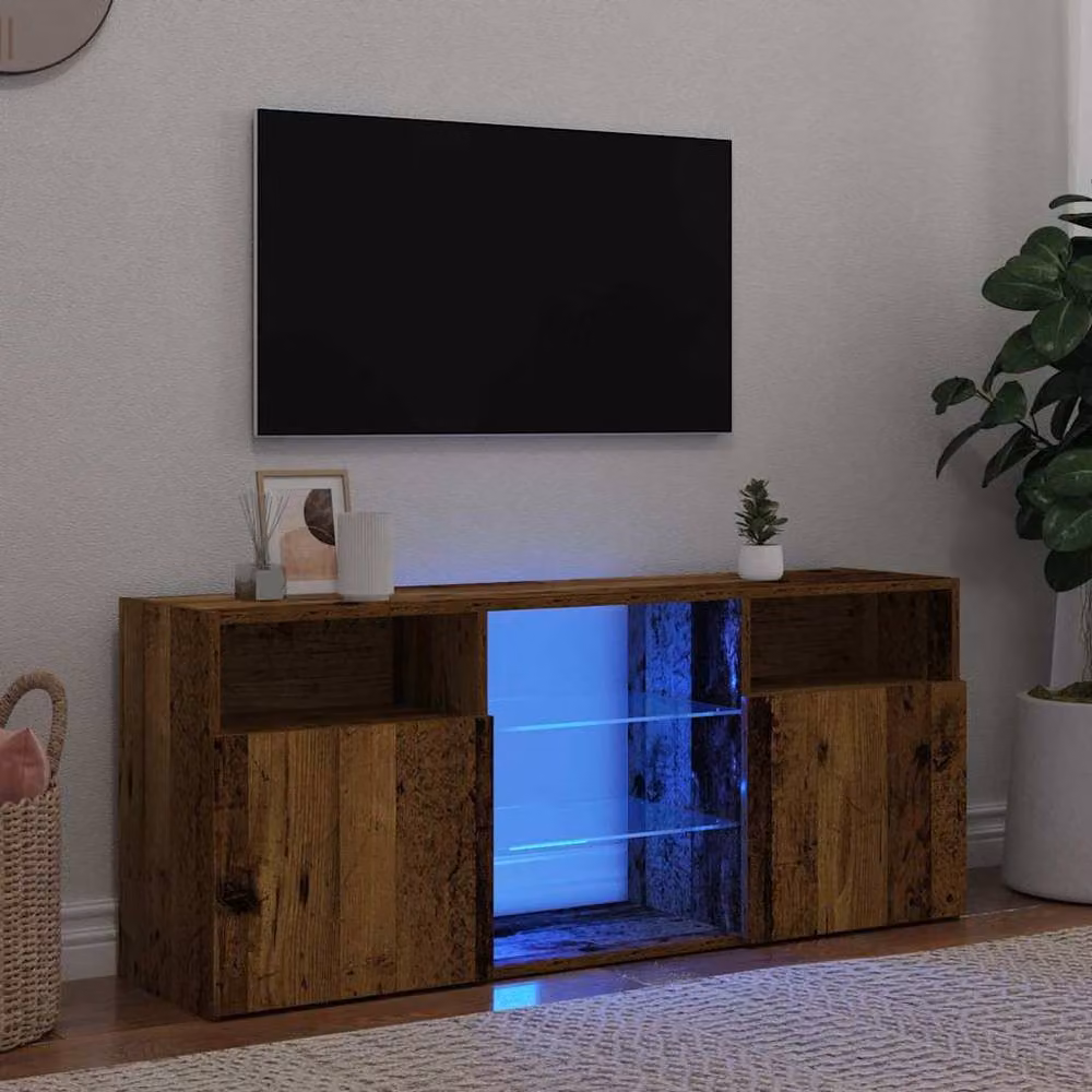 Berkfield Home TV Cabinet with LED Lights in Old Wood Brown, W/D/H: 120 x 30 x 50 cm – 2