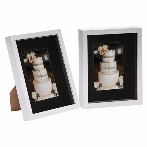Nicola Spring Pack of 2 Black Rectangular 3D Box Photo Frames with White Mount, W/H: 20.32 x 25.4 cm (8 x 10 inches) for 4 x 6 inch Photos – 1