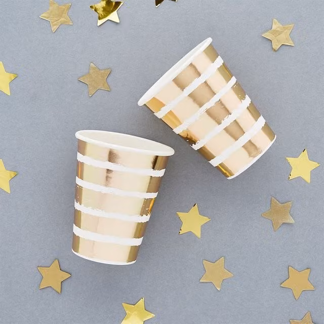 Club Green Gold and Green Striped Paper Cups, Pack of 8 – 1