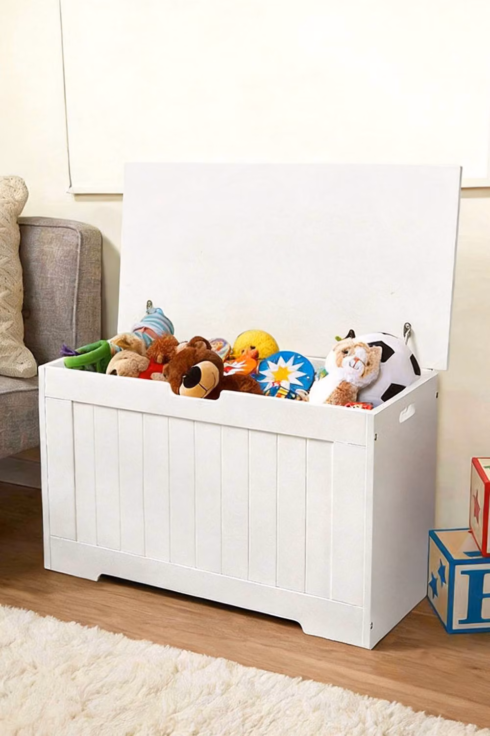 Living and Home White Wooden Modern Storage Chest Organiser Box – 2