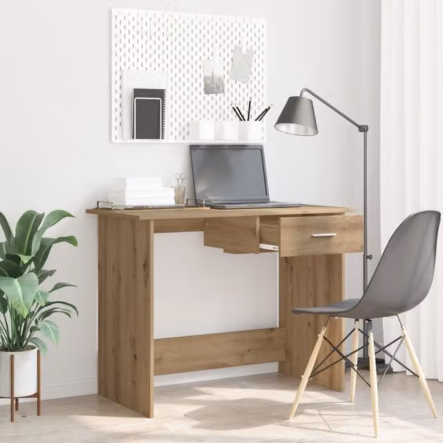 Berkfield Home Writing Desk with Drawer in Artisan Oak Brown, W/D/H: 100 x 50 x 76 cm – 1