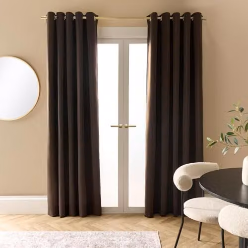 OHS Pair of Brown Thermal Blackout Eyelet Curtains, Width: 229 cm, Drop: 229 cm – 1